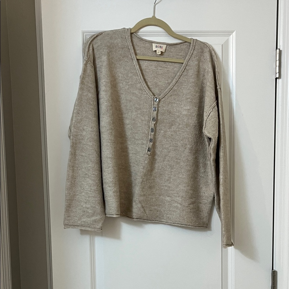 BiBi Tan V-Neck Sweater